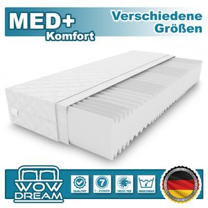 Matratze MED+ Komfort 7 Zonen 100x200x16cm aus hochwertigem Kaltschaum | Rollmatratze mit waschbarem Bezug und Memory Marken I H3