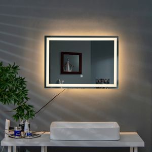 COSTWAY Wandspiegel LED Badspiegel, 70 x 50 cm, Badezimmerspiegel mit Beleuchtung, Mit Touch-Schalter / Helligkeit Dimmbar / 3000-6000K / 3 Lichtfarbe, Lichtspiegel für Badezimmer