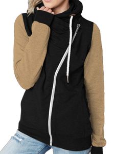 Damen Kordelkordeljacken Winter Warme Farbblock Jacke Fleece Reißverschluss Outwear Strickjacken, Farbe: Khaki, Größe: 5xl