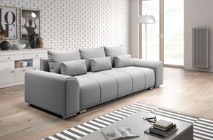 FURNIX Sofa LORETA Couch 3-Sitzer Sofa mit Schlaffunktion und Bettkasten Loft Classic Design modern Hellgrau MT 84