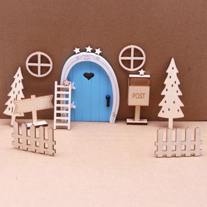 15-teiliges Set Puppenhaus Wichteltür Feentür Weihnachtsdekoration aus Holz Blau 12cm