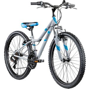 Galano GA20 Jugendfahrrad 24 Zoll Mountainbike 130 - 145 cm 21 Gänge Mädchen Jungen Fahrrad ab 8 Jahre MTB Hardtail Jugendrad V-Brakes, Farbe:grau/blau, Rahmengröße:30 cm
