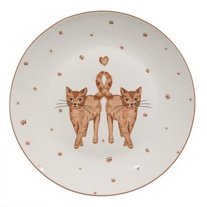 Clayre & Eef Frühstücksteller Ø 20 cm Weiß Braun Porzellan Katzen