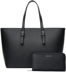 Damen Shopper klassisch Elegante Handtasche Henkeltasche Tasche Schwarz, Farbe:Schwarz