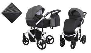 Kinderwagen TIARO Sportwagen Babywagen Babyschale Komplettset Kinder Wagen Set 2 in 1 (Schwarz mit Pepitamuster, Rahmenfarbe: Weiß)