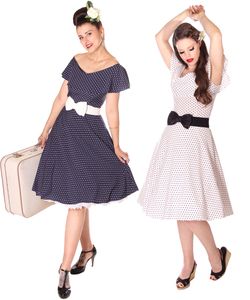 SugarShock Larna Polka Dots 50s retro Carmen Petticoat Kleid, Größe:XXL, Farbe:navyblau weiss