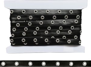 1m Ösenband Kunstleder schwarz mit eingestanzten runden Ösen Größenwahl Meterware, Größe:18mm, Farbe:schwarz | Öse silber mit Glitzer