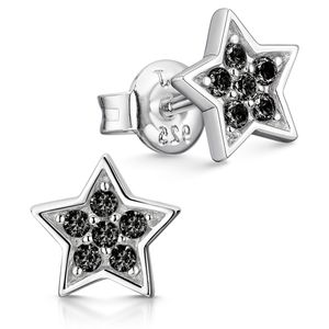 MATERIA Sternen Ohrstecker Mädchen Zirkonia schwarz 925 Silber - Stern Ohrringe rhodiniert SO-443-Schwarz