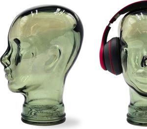 Glas KOPFHÖRERSTÄNDER MICK olivtransparent | 29cm Glaskopf Skulptur