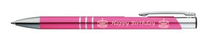 5 Kugelschreiber mit Gravur "Happy Birthday" / aus Metall / Farbe: pink