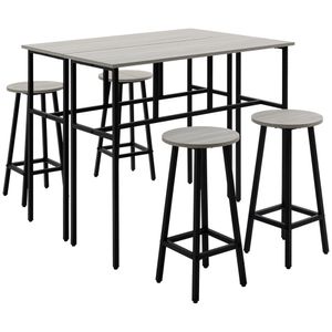 HOMCOM 6-dielny jedálenský set 2 bistro stoly so 4 stoličkami barové stoličky jedálenský set priemyselný dizajn barové stoličky do obývačky jedáleň drevotriesková oceľ sivá+čierna