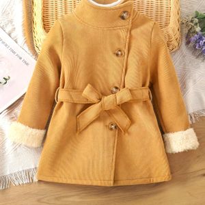 Baby Mädchen Solide Jacke Stehkragen Fleece Warm Mantel mit Gürtel Kleidung Winter