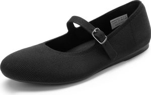 DREAM PAIRS Damen Mary Jane Ballerinas, Elegant, Riemchen Ballerinas Damen, Faltbare Strick-Ballerinas mit Fußgewölbeunterstützung, Bequem für die Freizeit Farbe: SCHWARZ Größe:40