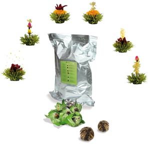 Creano Teeblumen 36 Teekugeln grüner Tee Großpackung, Erblühtee im Bulkpack, Teerosen, Blooming Tea, Flowering Tea
