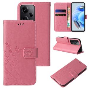 Handy Tasche Handyhülle Blumen Schmetterling Flip Cover Case Top für Xiaomi Redmi Note 12 Pro 5G Farbe: Rosegold