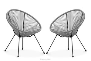 Konsimo Dve záhradné stoličky "GROSTI", svetlosivá farba, syntetický ratan/oceľ s práškovým náterom, škandinávsky, 69x80x68 cm