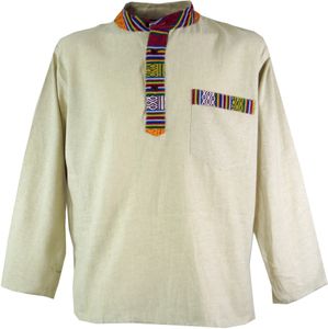 Nepal Ethno Fischerhemd, Goa Hemd - Creme, Herren, Creme-weiß, Baumwolle, Größe: XL