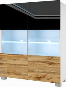 BELINI Kommode Sideboard Wohnzimmer Schlafzimmer Schrank Hochschrank mit LED-Leuchten (Schwarz / Wotan Eiche)