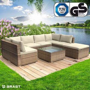 BRAST Gartenmöbel Lounge Sofa Couch Set Sunshine Braun Poly-Rattan für 5 Personen