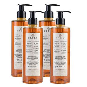 Sprchový šampón Prija - povzbudzujúci čistiaci prostriedok na telo a vlasy so ženským - 100% prírodný, vhodný pre vegánov, testované (4 kusy)