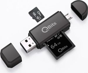 Qbits SD/Micro SD Kartenleser Micro USB OTG Adapter und USB 2.0 Kartenlesegerät für SDXC, SDHC, SD, MMC, RS-MMC, Micro SDXC, Micro SD, Micro SDHC Karte und UHS-I Karten
