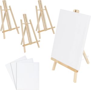 Belle Vous 4 Stk Kleine Staffelei Holz Tisch mit Leinwand Set - B21,5 x H37 cm Tischstaffelei Klein Mini Staffelei Holz Tripod/A-Form Ständer zum