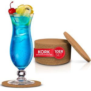 wortek Kork Untersetzer - Deko Tischset I Korkdeckel Getränke, Gläser, Tassen, Bar & Tisch, 10er Set I 10cm I Rund