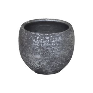Übertopf Keramik rund bauchig 16x14x14cm silber, handmade