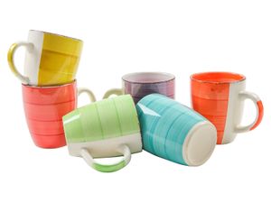 Porzellan Kaffeebecher 6er Set - bunt - Kaffeetasse Kaffe Pott Mug Tasse Becher farbig