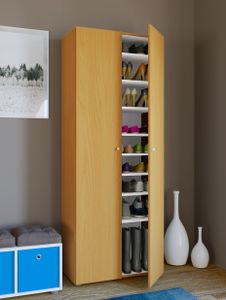 VCM Holz-Schuhschrank | Maße: B. 70 x H. 178 x T. 40 cm | Allzweckschrank | 9 Fächer - Vandol