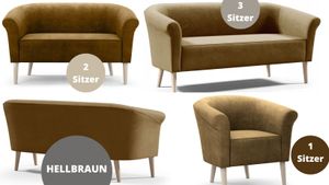 Couchgarnitur 3+2+1 Sitzer Grau Grün Braun Wohnlandschaft 1x Sessel 2x Sofa SAMT