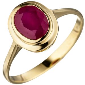 JOBO Damen Ring 54mm oval 585 Gold Gelbgold 1 Rubin Goldring Rubinring