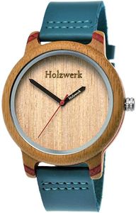 Holzwerk Damenuhr & Herrenuhr Designer Holz Leder Armbanduhr in Türkis Beige Rot