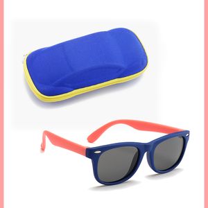 Olotos Kinder Sonnenbrille Flexibel Gummi Polarisierte UV-Schutz Mädchen Jungen Brillen, mit Brillenetui, Dunkelblau