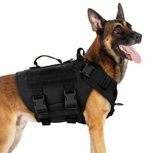 Freetoo Hunde-Geschirr Taktisches Hundegeschirr 3 Griffe Heavy Duty Hundeweste, Schwarz, L