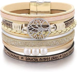 Alster Herz Wickelarmband Lebensbaum Armband für Damen, Wickelarmband mit Perlen, Ideal als Geschenk für Frauen, J0333 Gold
