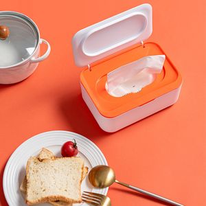 Tissue Aufbewahrungsbox Feuchttücherbox Tuchbox Tuchspender mit Deckel, Taschentuchspender, Weiß+Orange, Kosmetiktücherbox