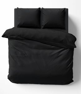 Bettwäsche-Set 200x220 cm Uni schwarz Doppelbett Bettbezug Renforcé Baumwolle