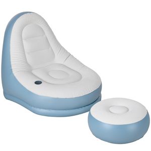 Outsunny Aufblasbares Sofa, Aufblasbarer Sessel mit Fußhocker Luftsofa mit Becherhalter, für Camping, Zuhause, Weiß, 125 x 100 x 87 cm