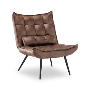 MCombo moderner Sessel Relaxsessel für Wohnzimmer, mit Taillenkissen, Retro Vintage Lesesessel Loungesessel Stuhl Polstersessel, 4779-1 (ohne Hocker, Braun-Mikrofaser)