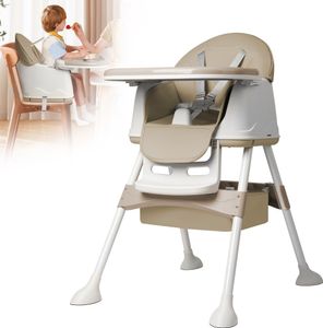 LARS360 Multifunktionaler Babyhochstuhl, Höhenverstellbar mit 4 Rollen, 3-fach Tischbrett und Schlepplasche, Kombihochstuhl für Babys, Beuge