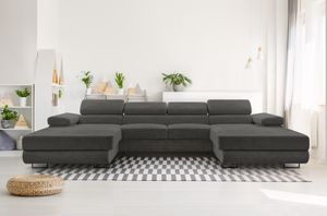AX LIVING Dunkelgrau Sofa U Form mit Schlaffunktion – Arborio U 352 cm