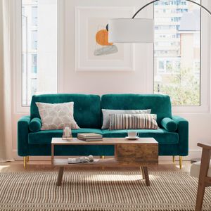 VASAGLE 3-Sitzer Sofa, Couch für Wohnzimmer, Bezug aus Samt, für Wohnungen, kleinen Raum, Holzgestell, Metallbeine, einfacher Aufbau, modernes Design, 190 x 82 x 84 cm, petrolfarben LCS001Q02