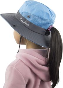 ASKSA Mädchen Sonnenhut UV Schutz Outdoor Hut Faltbar Wanderhut Gartenhut mit Verstellbare Kinnriemen, zweifarbig blau