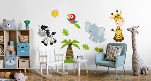 Muralo Wandsticker Tiere aus der Savanne 75 x 150 cm Wandtattoo Wanddeko Aufkleber Set Kinderzimmer XXL