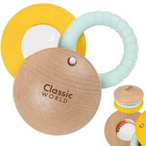CLASSIC WORLD Sensorisches Holzspielzeug für Babys, Rassel, Schlüsselanhänger, Spiegel