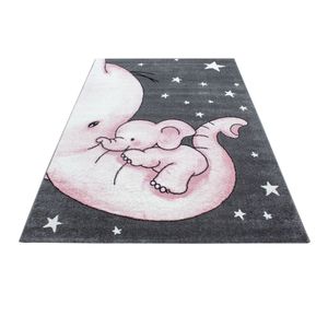 Carpetsale24 Kurzflor Kinderteppich Kinderzimmerteppich Babyzimmer Elefant PINK, Maße:120 cm x 170 cm