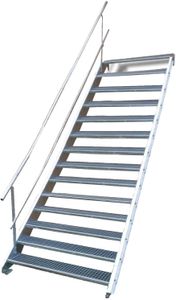 Stahltreppe 14 Stufen-Breite 80cm Variable-Höhe 210-280cm mit einseit. Geländer