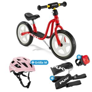 Puky LR 1 Bundle - Laufrad mit Klingel, Tragegurt und Kinder-Fahrradhelm in Größe: M, Farbe: Retro Rose