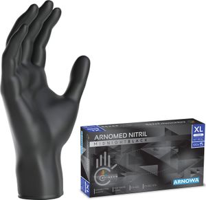 ARNOMED Einweghandschuhe Schwarz, Nitril Handschuhe 100 Stk, Einmalhandschuhe Gr XS-XXL, Einweg Handschuhe puder- & latexfrei - Gr. XL